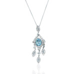 18K White Gold Diamond + Aquamarine Pendant Necklace // 16" // Pre-Owned