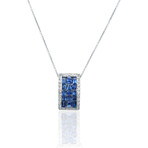 18K White Gold Diamond + Sapphire Tag Pendant Necklace // 16" // Pre-Owned
