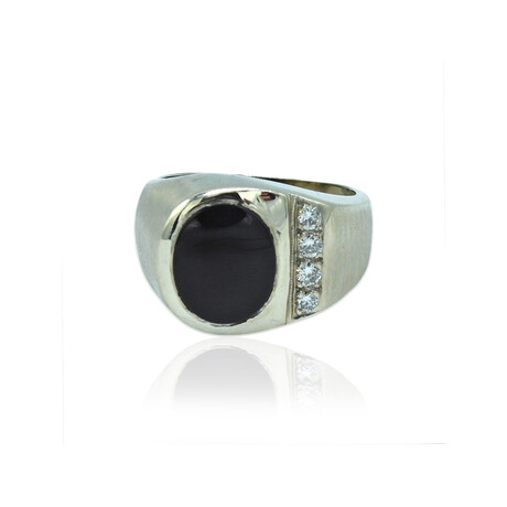 14K White Gold Diamond + Onyx Ring // Ring Size: 7.25 // Pre-Owned