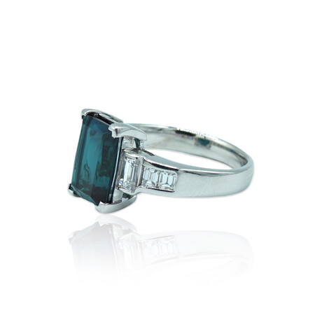 Platinum Diamond + Green Tourmaline Ring // Ring Size: 6.25 // Pre-Owned