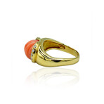 18K Yellow Gold Diamond + Coral Ring // Ring Size: 6.25 // Pre-Owned
