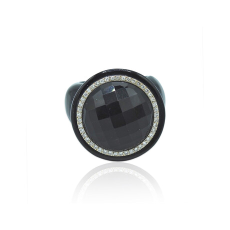 18k White Gold Diamond + Onyx Ring // Ring Size: 7 // Pre-Owned