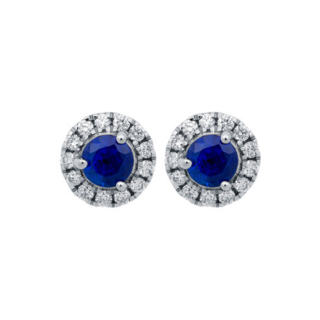 18K White Gold Diamond + Sapphire Stud Earrings // Pre-Owned