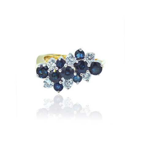 18K Yellow Gold + 18k White Gold Diamond + Sapphire Ring // Ring Size: 5.25 // Pre-Owned