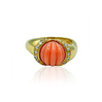 18K Yellow Gold Diamond + Coral Ring // Ring Size: 6.25 // Pre-Owned