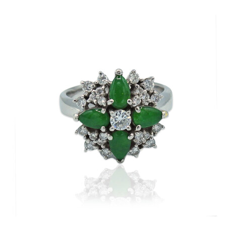 Platinum Diamond + Jade Ring // Ring Size: 6.25 // Pre-Owned