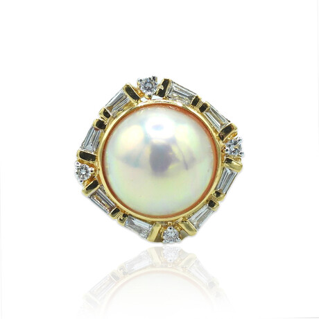 18K Yellow Gold Diamond + Pearl Ring // Ring Size: 5.75 // Pre-Owned