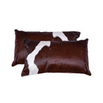 2-Pack Torino Kobe Cowhide Pillow // 12" X 20" (Brown + White)