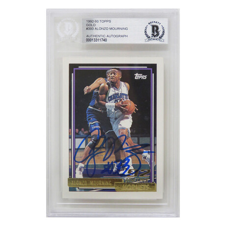 Alonzo Mourning // Signed Charlotte Hornets 1992-93 Topps GOLD Rookie Card #393 (Beckett Encapsulated)