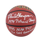 David Thompson // Signed Wilson NCAA Basketball // "1974 National Champs, 1975 NCAA POY, 3x All American" Inscriptions