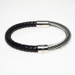 Jean Claude Jewelry // Leather + Stainless Steel Bangle // Black + Silver