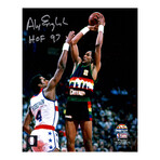 Alex English // Signed Denver Nuggets Action 8x10 Photo //"HOF'97" Inscription