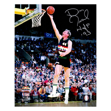 Dan Issel // Signed Denver Nuggets Lay Up Action 8x10 Photo // "HOF'93" Inscription
