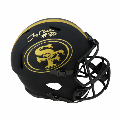 Jerry Rice // San Francisco 49ers // Signed Eclipse Black Matte Riddell Full Size Speed Replica Helmet