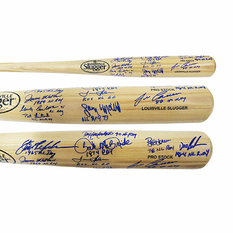 Rookie of the Year Winners Multi Signed Louisville Slugger Pro Stock Blonde Baseball Bat // 11 Signatures / 11 Inscriptions