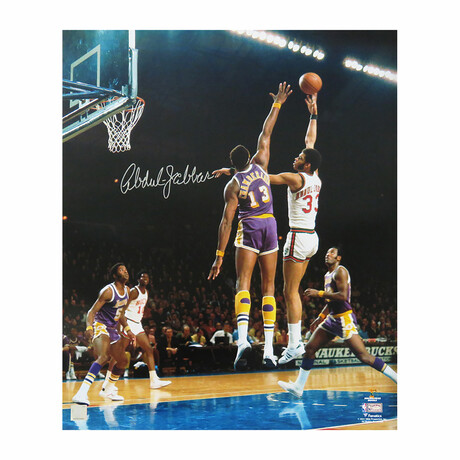 Kareem Abdul-Jabbar // Signed 'Bucks Sky Hook Shot Over Wilt Chamberlain' 16x20 Photo