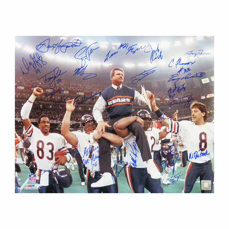 1985 Chicago Bears Team // Signed Super Bowl XX Ditka Carried Off Field 16x20 Photo // 23 Signatures