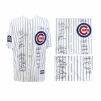 2016 Chicago Cubs Team // Signed Chicago Cubs Joe Maddon 2016 WS Patch White Pinstripe Majestic Jersey // 17 Signatures
