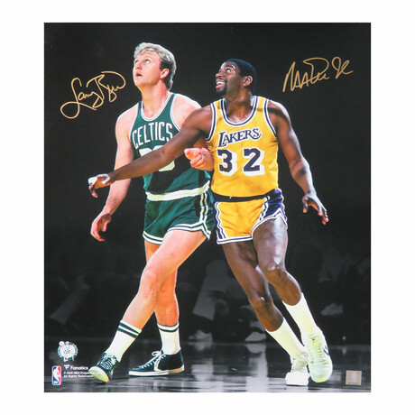 Larry Bird & Magic Johnson // Signed Celtics vs Lakers Spotlight 16x20 Photo