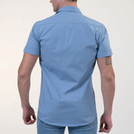 Phillip Short Sleeve Button-Up Shirt // Solid Blue + White (S)