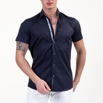 Luca Short Sleeve Button-Up Shirt // Solid Black (5XL)