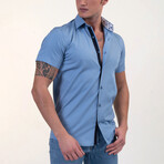 Phillip Short Sleeve Button-Up Shirt // Solid Blue + White (L)