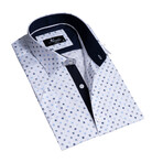 Dotted Short Sleeve Button-Up Shirt // White + Blue (M)
