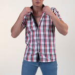 Checkered Short Sleeve Button-Up Shirt // Red + Black + White (S)