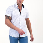 Dotted Short Sleeve Button-Up Shirt // White + Blue (4XL)