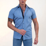 Phillip Short Sleeve Button-Up Shirt // Solid Blue + White (S)