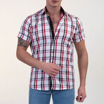 European Premium Quality Short Sleeve Shirt // Red + Black + White Checkered (L)