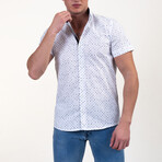 Dotted Short Sleeve Button-Up Shirt // White + Blue (M)