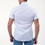 Dotted Short Sleeve Button-Up Shirt // White + Blue (2XL)