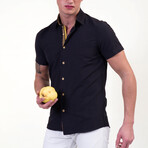 Leonardo Short Sleeve Button-Up Shirt // Black + Gold (XL)