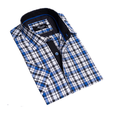 Checkered Short Sleeve Button Up // Blue + White (S)
