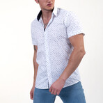 Dotted Short Sleeve Button-Up Shirt // White + Blue (L)