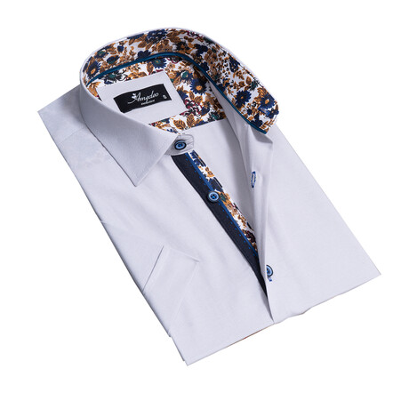Contrast Floral Lining Short Sleeve Button Up // White + Multi (S)