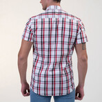 European Premium Quality Short Sleeve Shirt // Red + Black + White Checkered (L)
