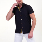 Leonardo Short Sleeve Button-Up Shirt // Black + Gold (S)