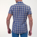 Checkered Short Sleeve Button-Up Shirt // Blue + White (4XL)