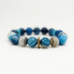 Banded Agate Bead Bracelet // Blue + Gray + Gold (X-Small (Fits Wrist Sizes 6"-6.5"))