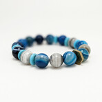 Banded Agate Bead Bracelet // Blue + Gray + Gold (X-Small (Fits Wrist Sizes 6"-6.5"))