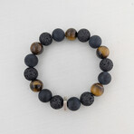 Tiger's Eye + Lava + Agate Bead Bracelet // Brown + Black + Silver (X-Small (Fits Wrist Sizes 6"-6.5"))