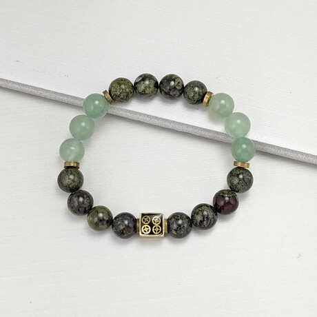 Green Aventurine + Dragon Blood Jasper Bead Bracelet // Green + Gold (X-Small (Fits Wrist Sizes 6"-6.5"))