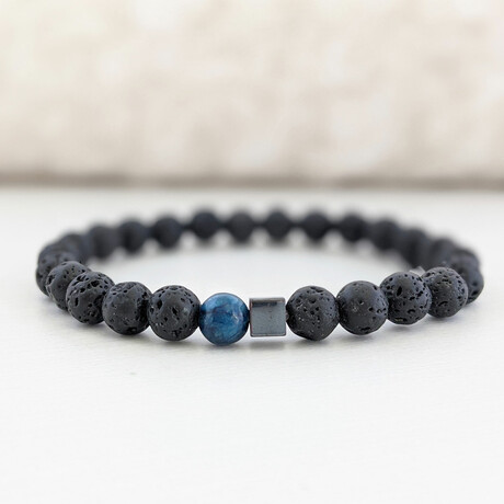 Lava + Apatite Bead Bracelet // Black + Blue (X-Small (Fits Wrist Sizes 6"-6.5"))