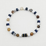 Howlite + Agate + Imperial Jasper Bead Bracelet // Brown + White + Blue + Gold (X-Small (Fits Wrist Sizes 6"-6.5"))