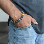 Tiger's Eye + Lava + Agate Bead Bracelet // Brown + Black + Silver (X-Small (Fits Wrist Sizes 6"-6.5"))