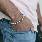 Howlite + Agate + Imperial Jasper Bead Bracelet // Brown + White + Blue + Gold (X-Small (Fits Wrist Sizes 6"-6.5"))