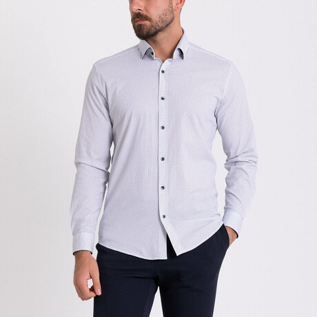 Franco Hidden Button Shirt // White + Dark Blue (S)