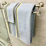 Blue Green Fume Herringbone (3 Piece Set // Bath Towel + Hand Towel + Wash Cloth)